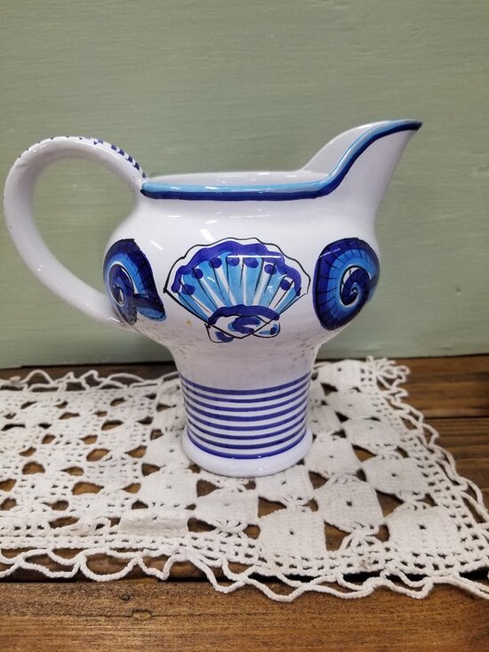 Starbucks Other - Starbucks Italy Hand Painted Pitcher Blue White with Seashells